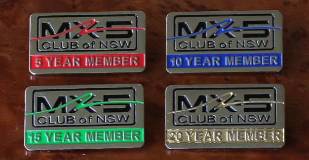 The new tenure badges for 5 year, 10 year, 15 year and 20 year members were unveiled at our 2013 AGM. Sponsored by ACDC.